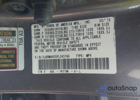 2015 Honda Cr-V Lx z USA, uszkodzony, nr VIN 5J6RM4H35FL043784
